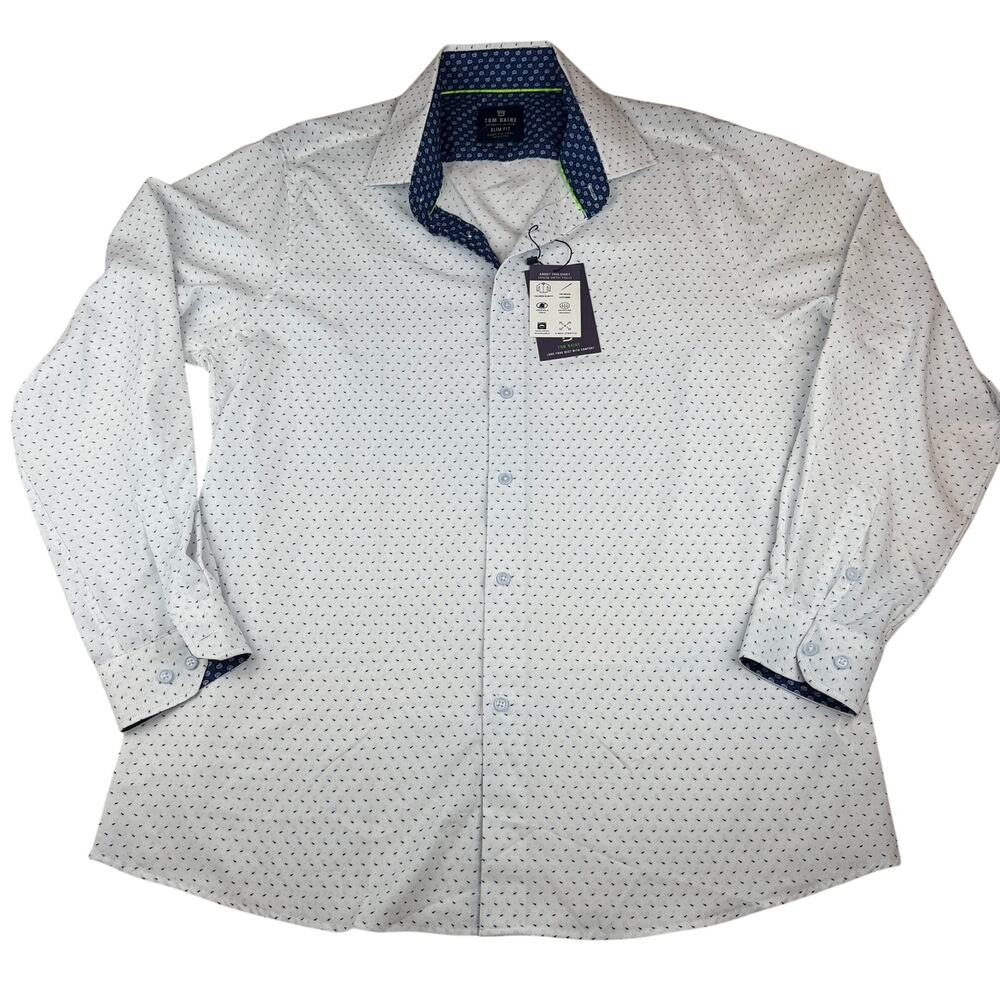 Tom Baine Slim Fit Dress Shirt XXL White Navy